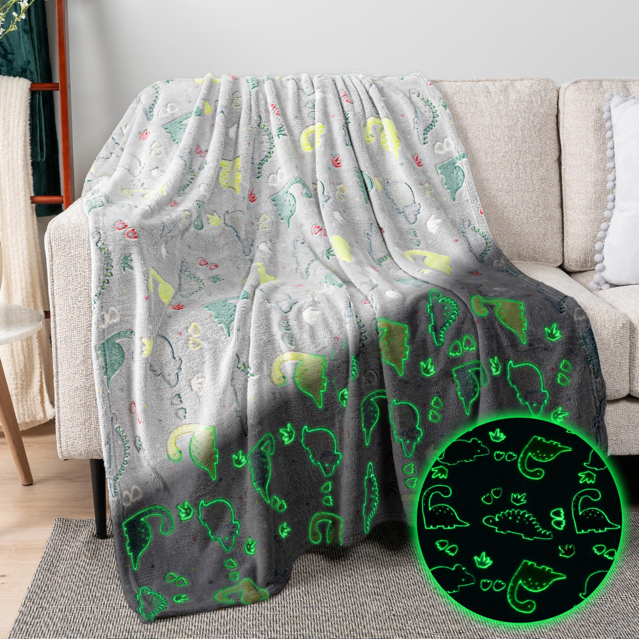 Pavilia Glow In The Dark Blanket, Dinosaur Gift For Girls Boys, Toy Blanket For 1 2 3 4 5 6 7 8 9 10 Year Old Boy, Soft Plush Fl